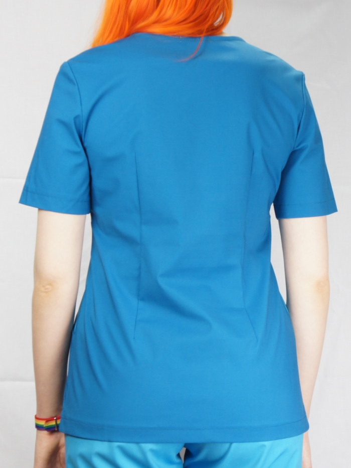 женская голубая медицинская блузка, двухцветная голубая хирургичка